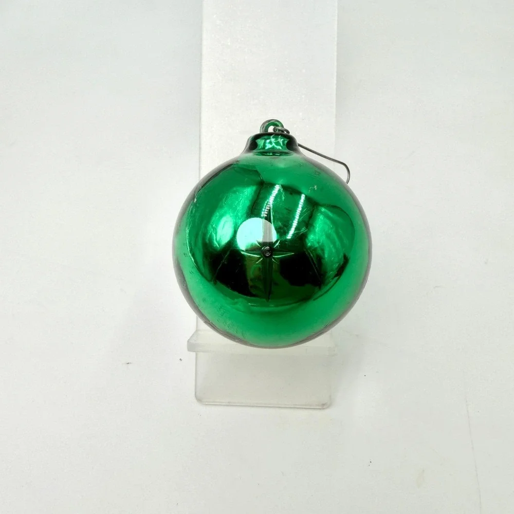 Jewelbrite Green Glass Diorama‎ Christmas Ornament Flower Indent Mid-Century